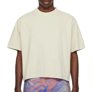 T-shirt Homme Oversize Bordeaux en Coton Tricoté Délavé à l'Acide, Manches Courtes, Col Rond, Bordure Contrastante, Style Urbain, Couleur Unie, Séchage Rapide - Product Image 2
