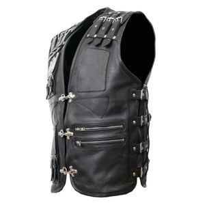 Gilet en cuir véritable pour homme, style vintage noir, en cuir de vachette naturel, sans manches, prix raisonnable, service OEM. - Product Image 5