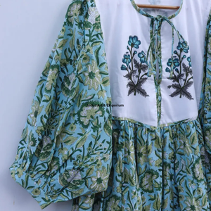 Beautiful floral Cotton Block Printed dress Dress For Casual wear Hand Block Printed Dress - Product Image 3
