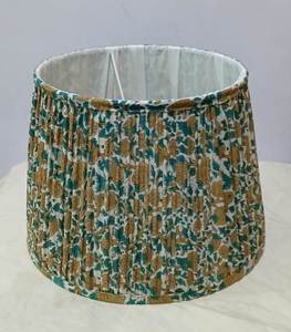 Abat-jour conique plissé en lin fait main, motif floral bleu, style Empire, avec douilles E27 et anneau – Offre spéciale - Product Image 4