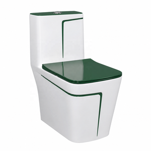 Inodoro Moderno y Elegante de Una Pieza, Color Blanco con Franja Verde, Taza Alargada, Descarga por Arrastre, Montaje Empotrado - Product Image 1