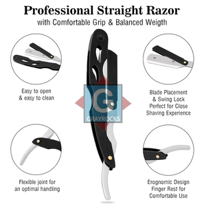 Elegante Afeitadora Hadel de Acero Inoxidable para Hombre, Negra y Plateada, Maquinilla de Afeitar de Borde Recto para un Afeitado Suave - Product Image 5