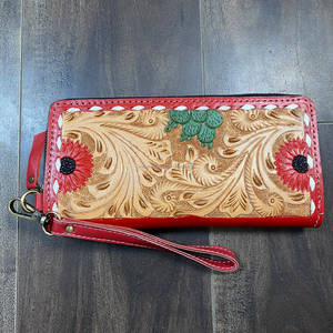 Vintage Tooled Genuine Leather Multi Flower Design Women’s Clutch <b>Wallet</b>, Colorful Cactus <b>Zip</b> Slim Card Holder for Daily Use - Product Image 2