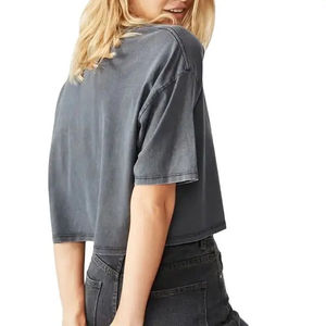 Camiseta de Verano para Mujer, Gris, de Manga Corta, Tejida, de Algodón y Elastano, Cuello Redondo, Corte Regular, Color Sólido, Estilo Urbano, Transpirable - Product Image 3