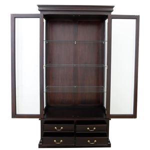 Bibliothèque de style antique en acajou, reproduction authentique, avec structure en bois massif, deux portes vitrées et quatre tiroirs en bas. - Product Image 6