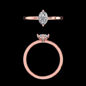 แหวนเพชรทรงรีเม็ดเดี่ยว 1.00 กะรัต ทองคำ 14k 18k สีโรสโกลด์ แหวนหมั้นแบบหกขา ดีไซน์เรียบหรู แหวนแต่งงาน เครื่องประดับเจ้าสาว - Product Image 2