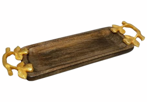 Wooden 3 Section Serving <b>Tray</b> with Golden Leaf Handles Decorative Snack Dry Fruit Tea Coffee Serving Platter for Home & <b>Kitchen</b> - Product Image 6