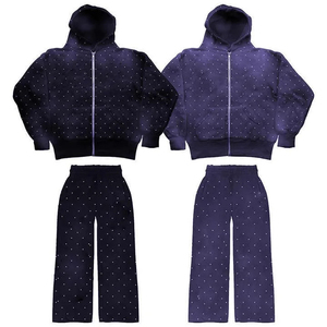 Ensemble survêtement homme personnalisé avec sweat à capuche et pantalon évasé, imprimé intégral effet délavé soleil et usé, orné de strass - Product Image 5