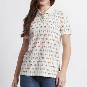 Camisa Polo Floral para Mujer al por Mayor, Manga Corta, Beige, Estampada, Tela Oxford, Casual, Transpirable, 100% Algodón - Product Image 1