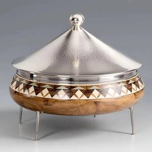 Premium Wooden Chafing Dish with Handles Tall <b>Legs</b> Insulated Hot Pot Luxury Buffet Food <b>Warmer</b> Server Tableware Serving Bowl - Product Image 1