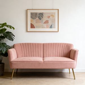 Sofá de Dos Plazas Moderno y Lujoso, Tapizado en Terciopelo y Cuero, con Base Dorada, Diseño Floral, para <span class=keywords><strong>2</strong></span> Personas - Product Image 2