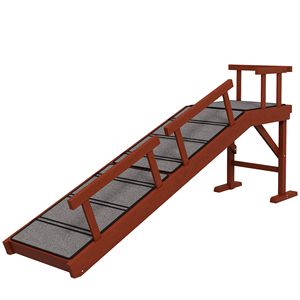 Scala per Animali Domestici in Legno Massello, 152 cm, Rampa per Cani Marrone con Superficie Antiscivolo, Ringhiere Rimovibili, Imbottitura in Memory Foam per Uso in Soggiorno - Product Image 1