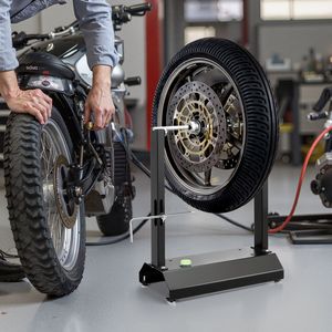 Supporto per Bilanciamento Ruote Moto, Capacità 40 kg, Coni di Centraggio Regolabili e Puntatore di Allineamento - Product Image 2