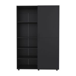 Compact One-Door Freestanding Black Armoire Eco High Bedroom <b>Wardrobe</b> with <b>Hanging</b> Rod and Interior Shelves - Product Image 3
