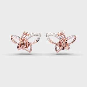 Elegantes Pendientes de Diamantes con Diseño de Mariposa en Oro Puro de 14K, Diamantes Cultivados en Laboratorio, Regalo de San Valentín para Ella, para Fiestas, 2026 - Product Image 3