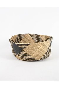 <b>Foldable</b> Black Striped Seagrass Belly <b>Basket</b> with Tassel and Handle – Multifunctional Boho Vintage Storage Tote for Home Decor - Product Image 4