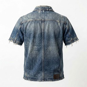 Polo de Mezclilla Vintage Personalizado para Hombre, Estilo Urbano, con Bordes Deshilachados, Manga Corta, Polo de Mezclilla Gruesa para Hombre - Product Image 6