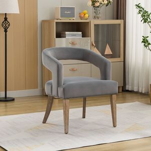 Moderna Sedia Accent con Schienale Aperto e Seduta Larga 65,5 cm in Grigio con Gambe in Legno per Sala da Pranzo, Club, Cucina, Soggiorno - Product Image 3