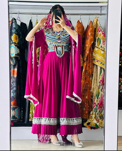 Elegant Traditional Gown Mirror Work Afghan Kuchi Dress Bodice Sheer Chiffon Sleeves Showcasing Regal Ethnic Afghan Kuchi Dress - Product Image 6