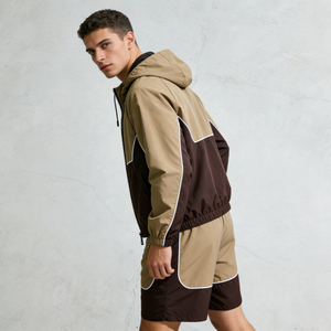 Men Color Blocking Hooded Track Suit Lightweight <b>Polyester</b> Sporty Shorts Set Summer Wear - Product Image 1