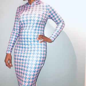 Robe midi moulante à carreaux pour femme Jack and Jill, manches longues, coupe ajustée, élégante, pour le bureau ou les soirées, vente en gros personnalisée - Product Image 3