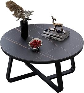 Table basse ronde moderne avec plateau en marbre noir et structure en métal, table de salon contemporaine - Product Image 1