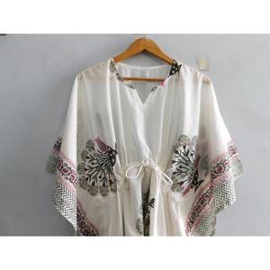 Vestido Kaftán de Algodón con Estampado de Bloques, Cuello en V, Mangas Murciélago, Lavable, Hecho a Mano, Estilo Boho, Túnica Holgada para la Playa, Ropa de Verano para Mujer - Product Image 5
