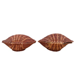 Cute Clamshell Rattan <b>Basket</b> <b>with</b> <b>Lid</b> Woven Decorative Toy Storage Bin Kids Blanket Towel Laundry Hamper Brown - Product Image 2