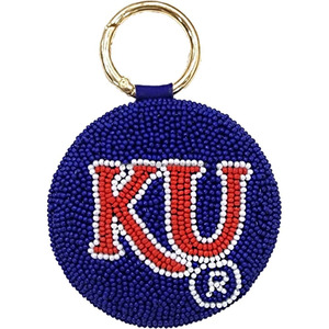 KU Logo Beaded Keychain Custom Handmade Key Ring Purse Charm Bag Tag DIY Accessory Gift for Fans Supporters Wholesale Bulk - Product Image 1