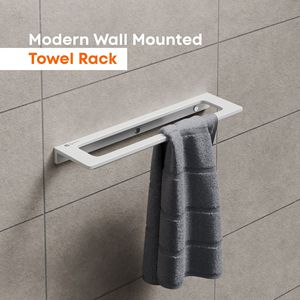 Porte-serviettes mural moderne en acier inoxydable auto-adhésif, finition blanche, pour salle de bain, chambre et salon - Product Image 3