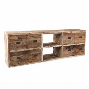 Rustic Solid Wood Sideboard Cabinet 4 Drawer Open Shelf Credenza Natural Teak Style Wooden TV Stand <b>Console</b> LivingRoom Furniture - Product Image 1
