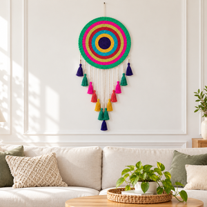 Tapiz de Yute Bohemio Personalizable Hecho a Mano, Círculos Concéntricos Coloridos, Macramé con Borlas, Decoración para el Hogar, Venta al Por Mayor - Product Image 6