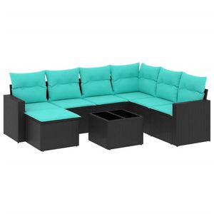 Set divano da 8 pezzi in Poly Rattan nero con cuscini eleganti mobili da esterno - Product Image 2