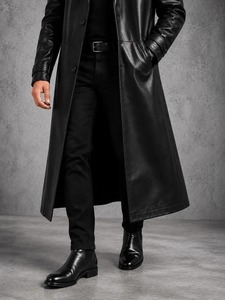 <b>Leather</b> Trench <b>Coat</b> <b>Men</b>, Black <b>Leather</b> <b>Coat</b>, <b>Long</b> <b>Leather</b> Overcoat, Genuine <b>Leather</b> Jacket, <b>Men</b>’s <b>Long</b> <b>Coat</b> - Product Image 3