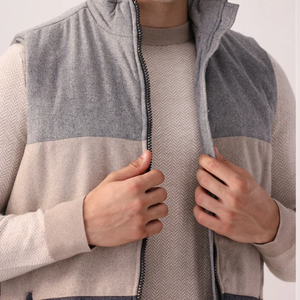 Gilet sans manches en mélange de laine gris pour homme, col roulé, couleur unie, épais, anti-boulochage, pour l'automne - Product Image 4