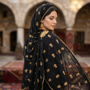 Wholesale Women Black <b>Chiffon</b> Shawl Gold Pineapple Foil Print Long Lightweight <b>Scarf</b> All Seasons Daily Wear OEM Supplier - Product Image 3