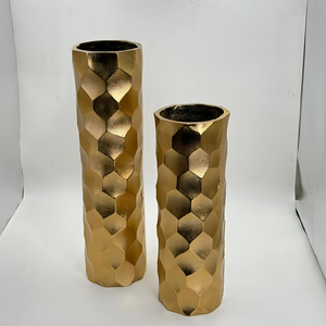 แจกันดอกไม้อลูมิเนียมชุบทองคุณภาพสูงแบบใหม่ ชุด 2 ชิ้น ดีไซน์หรูหราทำมือ สำหรับตกแต่งบ้านและสวน - Product Image 1