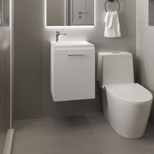 Mobile bagno sospeso Saju Wide a una anta con lavabo in resina e un ripiano, bianco, per stoccaggio - Product Image 1