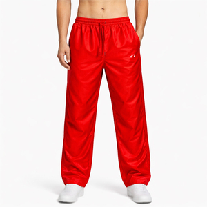 Lightweight Pink Nylon Wide Leg Pants Men Relaxed Fit Casual <b>Trousers</b> Elastic Waist Minimal Streetwear OEM Bulk Supply - Product Image 4