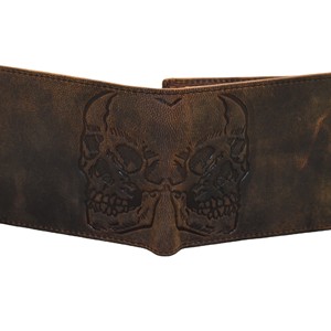 Portefeuille homme en cuir véritable à double pli avec motif crâne en relief, fait main, style moto, fermeture courte, usage quotidien - Product Image 4