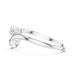 Anillo minimalista avant-garde con diamante de corte redondo para mujer, banda a juego de oro macizo de 14k, ideal para regalo, compromiso, aniversario, boda. - Product Image 5