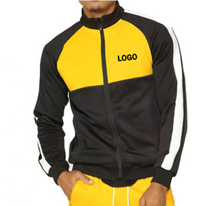 Men's Yellow Black Color Block Tracksuit Full <b>Zip</b> Sporty Jogging Set With Side Pockets Regular Fit Autumn Wear - Product Image 3