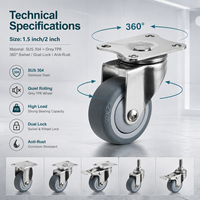 Roue pivotante TPR légère de 1,5 pouce (38-50 mm) avec support en acier inoxydable, capacité de charge de 30-50 kg, de la fabrique Qian Yue Castor