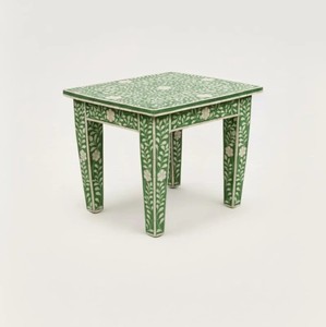 Tabouret carré en bois avec motif floral sculpté, mobilier d'intérieur traditionnel pour le salon, 100% fait main - Product Image 3
