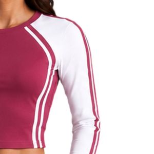 <b>Rose</b> Pink And White Women Long Sleeve Crop <b>Top</b> Wide Leg Pants Activewear Set Sportswear Two Piece Tracksuit Casual Athletic - Product Image 4