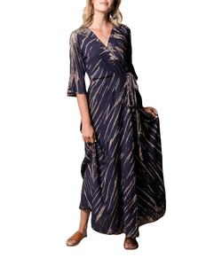 Robe longue Boho grande taille pour femmes, vêtements de plage à col en V d'été avec manches 3/4, taille naturelle, style tissé écologique - Product Image 1