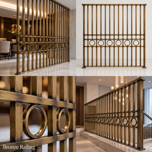 Rampe de balustrade linéaire en bronze avec accents circulaires pour hôtels de luxe, villas et intérieurs modernes - Product Image 5