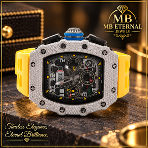 Reloj de Cuarzo MB ETERNAL JEWELS con Cristal de Zafiro, Bisel de Diamantes, Moissanita Amarilla, Correa de Acero Inoxidable, Caja Cuadrada de 42 mm 10 - Product Image 3