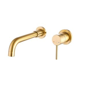 Rubinetto a Muro Monocomando in Ottone per Lavabo o Vasca da Bagno, 3 Fori, Finitura Oro Spazzolato, Valvola di Ingresso Acqua Inclusa - Product Image 1
