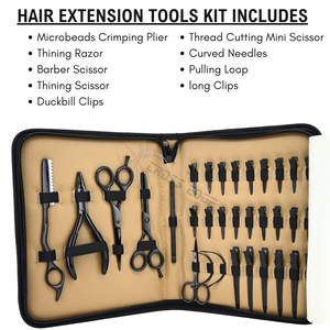 Kit d'outils pour extensions capillaires : Pince à micro-anneaux, Pince à sertir, Pince à boucles, Ciseaux miniatures, Ciseaux de barbier, Rasoir de démêlage, Pinces bec de canard - Product Image 2